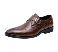 ANUFER Men's Single Monk Shoes Smart British Style Microfiber Leather Dress Brogues Coffee SN0705155 UK8.5