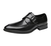 ANUFER Men's Smart Single Buckle Monk Shoes Microfiber Leather Formal Loafer Flats Black SN0707123 UK10.5