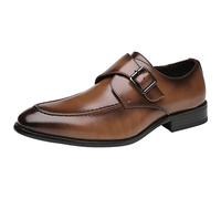 ANUFER Men's Smart Single Buckle Monk Shoes Microfiber Leather Formal Loafer Flats Brown SN0707123 UK10.5