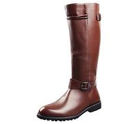 ANUFER Men's Under the Knee Knight Boots Microfiber Leather Zipper Cowboy Riding Boots Brown SN0707153 UK5
