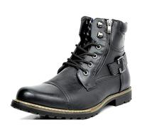 ANUFER Men's Vintage Cap Toe Biker Boots Lace Up Double Zipper Fashion Ankle Boots Black SD5A40601 UK9.5