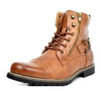 ANUFER Men's Vintage Cap Toe Biker Boots Lace Up Double Zipper Fashion Ankle Boots Brown SD5A40601 UK9