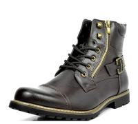 ANUFER Men's Vintage Cap Toe Biker Boots Lace Up Double Zipper Fashion Ankle Boots Coffee SD5A40601 UK11