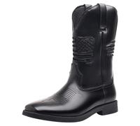 ANUFER Men's Vintage Square Toe Western Cowboy Boots Mid Calf Dress Shoes Black SN0707259 UK9.5