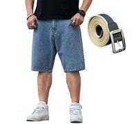 ANUFER Men's Wide Fit Casual Jeans Shorts Big Size Denim Half Pants with Belt Light Blue SN070449 38W