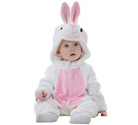 ANUFER Unisex Baby's Hooded Romper Flannel Adorable Animal Jumpsuit Winter Outfits White Rabbit SN07652 6-12 Months