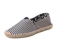 ANUFER Unisex Men's Women's Flat Espadrilles Comfortable Slip-on Canvas Loafers SN0706168 Navy Stripe Thin UK6