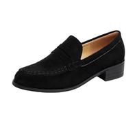 ANUFER Women's 3.5cm Block Heel Penny Loafers Round Toe Slip-On Court Shoes Black SN0704249 UK10.5