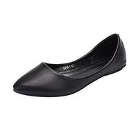 ANUFER Women's Ballet Flats Pointed-Toe Microfiber Leather Slip-on Dress Pumps Shoes Black SN020536 UK7.5=EU41.5=CN43