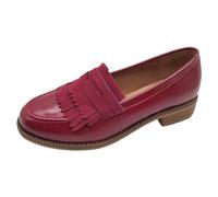 ANUFER Women's British Style Tassel Penny Loafers Burgundy SN0706200 UK5