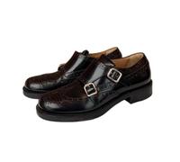 ANUFER Women's Elegant Double Monk Brogues Low Block Heel Black Leather Dress Shoes Black SD5A40222 UK5