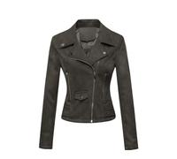 ANUFER Women's Faux Suede Leather Biker Jacket Cool Cross Zipper Short Coat SD5A1212 ArmyGreen L