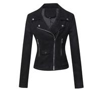 ANUFER Women's Faux Suede Leather Biker Jacket Cool Cross Zipper Short Coat SD5A1212 Black M