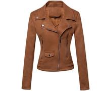 ANUFER Women's Faux Suede Leather Biker Jacket Cool Cross Zipper Short Coat SD5A1212 Brown 2XL