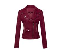 ANUFER Women's Faux Suede Leather Biker Jacket Cool Cross Zipper Short Coat SD5A1212 Burgundy S