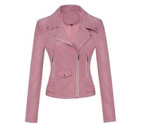 ANUFER Women's Faux Suede Leather Biker Jacket Cool Cross Zipper Short Coat SD5A1212 Pink XS