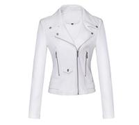 ANUFER Women's Faux Suede Leather Biker Jacket Cool Cross Zipper Short Coat SD5A1212 White 2XL