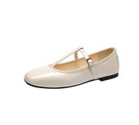 ANUFER Women's Flat Mary Jane Shoes Buckle T-Strap Ballet Pumps SD5A1208 Beige UK6