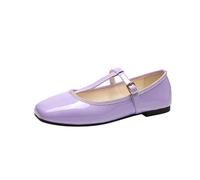 ANUFER Women's Flat Mary Jane Shoes Buckle T-Strap Ballet Pumps SD5A1208 Purple UK7.5
