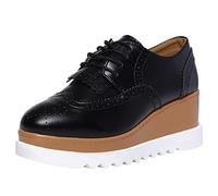 ANUFER Women's High Platform Creepers Lace-up Brogue Tassel Wedge Heel Square Toe Trainers Shoes Black SN020213 UK5