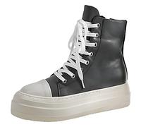 ANUFER Women's High Top PU Leather Sneakers Platform Lace-Up&Side Zip Casual Sports Shoes Grey SN0707149 UK3.5