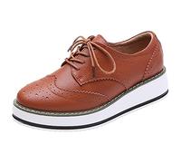 ANUFER Women's Lace-Up Brogues Trainers Shoes Causal Platform Creepers Brown Matte SN02887 UK8