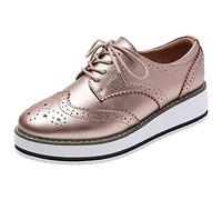 ANUFER Women's Lace-Up Brogues Trainers Shoes Causal Platform Creepers Gold Matte SN02887 UK2.5