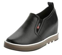 ANUFER Women's Mid Wedge Heel Trainers Microfiber Leather Slip-On Sports Shoes Black SN020329 UK5