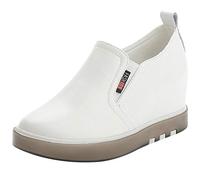 ANUFER Women's Mid Wedge Heel Trainers Microfiber Leather Slip-On Sports Shoes White SN020329 UK2.5