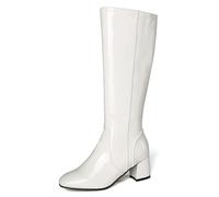 ANUFER Women's Patent Leather Knee High Gogo Boots Chunky Heel Side Zipper Disco Boots White SD5A40730 UK4
