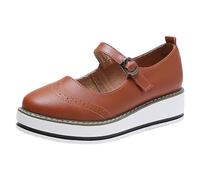 ANUFER Women's Platform Mary Jane Trainers Adjustable Buckle Strap Brogues Creepers Brown SN0705165 UK8