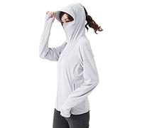 ANUFER Women's UPF50+ UV Protection Jacket Hooded Lightweight Quick Dry Outdoor Coat SD5A025 Grey Size 10