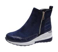 ANUFER Women's Wedge Heel Faux Suede Ankle Boots Double Side Zipper Trainer Booties SN0707268 Navy UK7.5