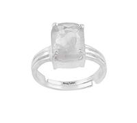 Anuj Sales 15.00 Ratti / 14.50 Carat Silver Ring, Natural White Sapphire Stone Certified Safe Pukhraj Adjustable Ring, Birthstone, Precious Loose Gemstone for Men and Women,