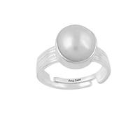 ANUJ SALES - 5 Carat Natural Pearl Astrological Silver Adjustable Ring - 5 Carat South Sea Pearls - Original Certified Natural Pearl Design for Men &, Silver Plated, Pearl