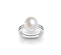 ANUJ SALES 9.25ct Natural Pearl Silver Ring Certified Original Moti Adjustable Astrological Panchhdhaatu/Ashtadhatu for Men Women Silver Plated Pearl, Silver Plated, Pearl