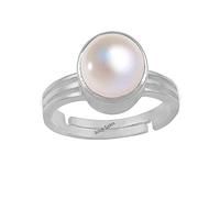 ANUJ SALES - Silver Astrological Adjustable Ring for Men Women Silver Plated Pearl, Silver Plated, Pearl