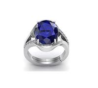 Anuj Sales Unheated Untreated 11.00 Carat AA Quality Natural Blue Sapphire Neelam Silver Plated Adjustable Gemstone Ring for Women and Men (Lab - Certified), Silver Plated, Blue