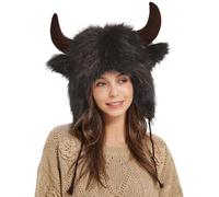 Anulely Buffalo Hat with Horns, Warm Buffalo Hat, Fur Hat, Animal Hats for Men and Women, Animal Cosplay Festival Theme Party Gift, Animal Adventure