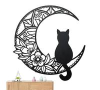 Anulely Cat Metal Wall Art Decor - Moon Wall Art Metal Wall Sculpture - Silhouette with Moon Phase Wall Hanging Boho Style Home Decoration for Living Room