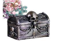 Anulely Gothic Treasure Chest - Resin Jewelry Box with Skull & Chains Trinket, Collection Storage for Pirate Favors, Halloween