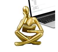 Anulely Reading Statue Decor | Aesthetic Sculpture Room Décor - Golden Figurine Reading Book, Modern Home Decor For Living Room Bookshelf Shelf