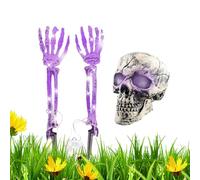 Anulely Skeleton Hand Stakes - Arm Stake Skull Hand Garden Decor - Skull Decor Fake Hand Props, LED Halloween Skeleton Realistic Garden Stakes, Halloween Decorations