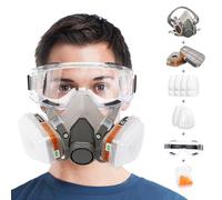 ANUNU Chemical Respirator with Filters and Goggle Earplug Dust Cover Paint Respirator for Epoxy Resin, Welding Woodworking, Polishing, Spraying, Mold Removal, Lead, Construction