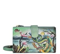 Anuschka 1113 Cell Phone Case & Wallet, Women’s Hand-Painted Genuine Leather Wallets - Dragon Legend