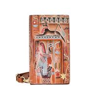Anuschka 1154 Smartphone Crossbody, Women’s Hand-Painted Genuine Leather Bag, Upcycled Leather - Tooled Ancient Egypt Copper