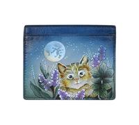 Anuschka 1780, Women's Hand-Painted Leather Card Holder, Moonlit Kitten