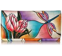 Anuschka Anna by Women's Hand Painted Genuine Leather Multi Pocket Purse, Dragonfly Stained Glass, One Size