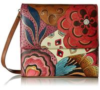 ANUSCHKA Anna Hand Painted Leather Women'S Flap Crossbody Organizer, Teal Blue-Tribal Potpourri