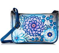 ANUSCHKA Anna Hand Painted Leather Women'S Mini Wide Crossbody, Summer Bloom Blue